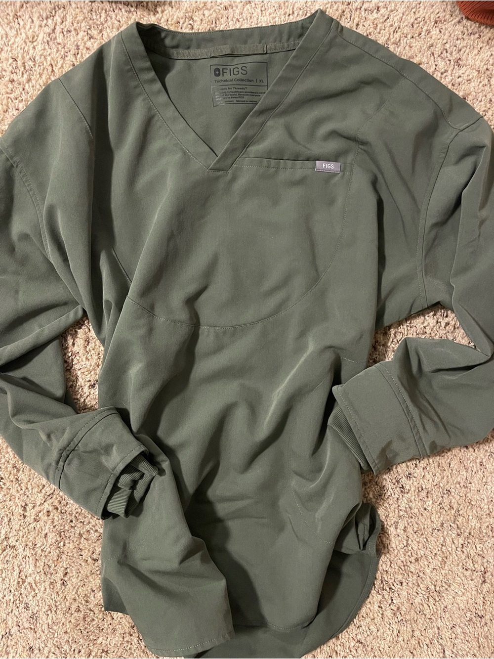 FIGS Men's Olive Green V-Neck Sweater Top